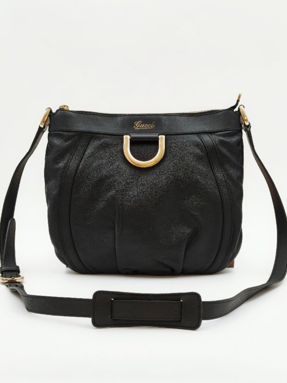Gucci Black Leather D-Ring Shoulder Crossbody Bag Gold Hardware